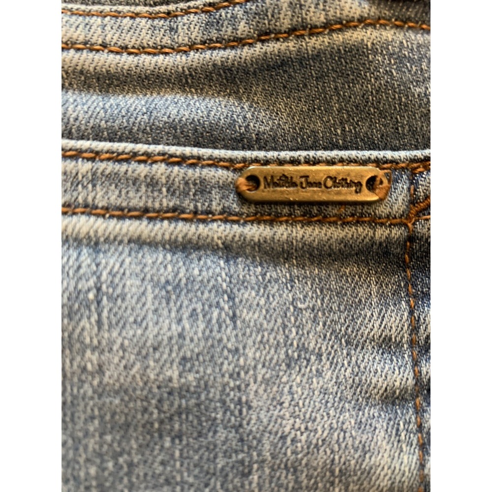Matilda Jane Straight Leg Jeans Women 8 Blue Floral Cuff Distressed Stretch Boho - Picture 6 of 10